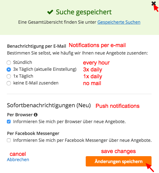 Translated Immoscout form to change the notifications